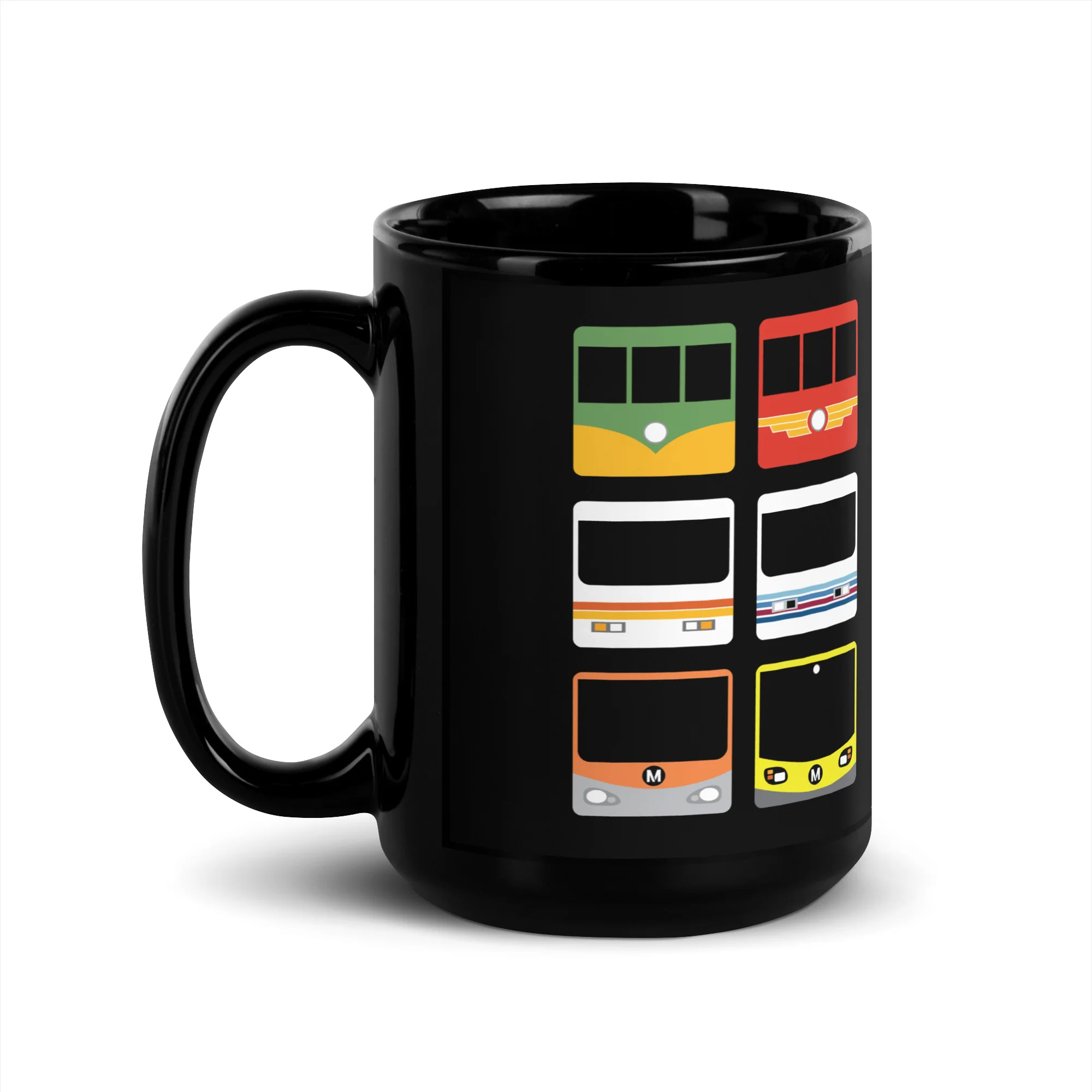 Metro Past and Present Black Glossy Mug - Image 4