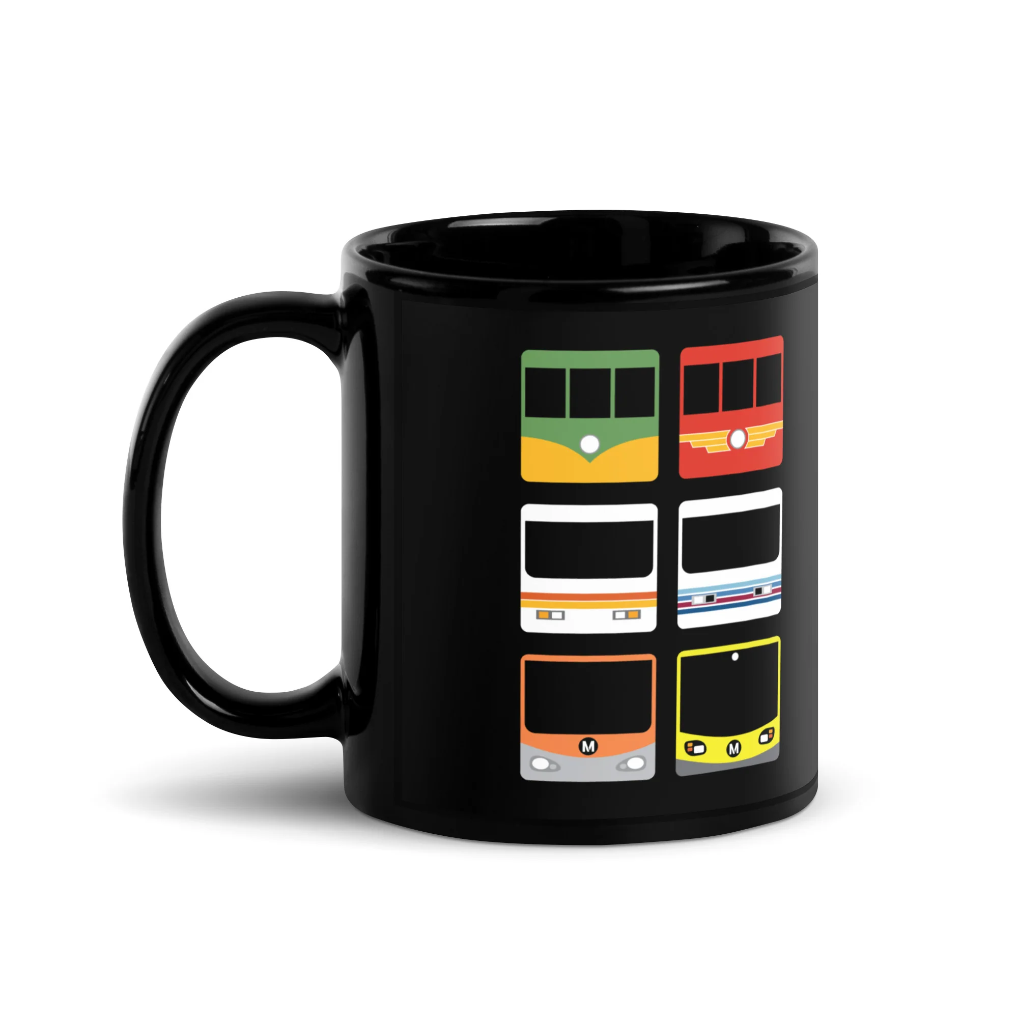 Metro Past and Present Black Glossy Mug - Image 6