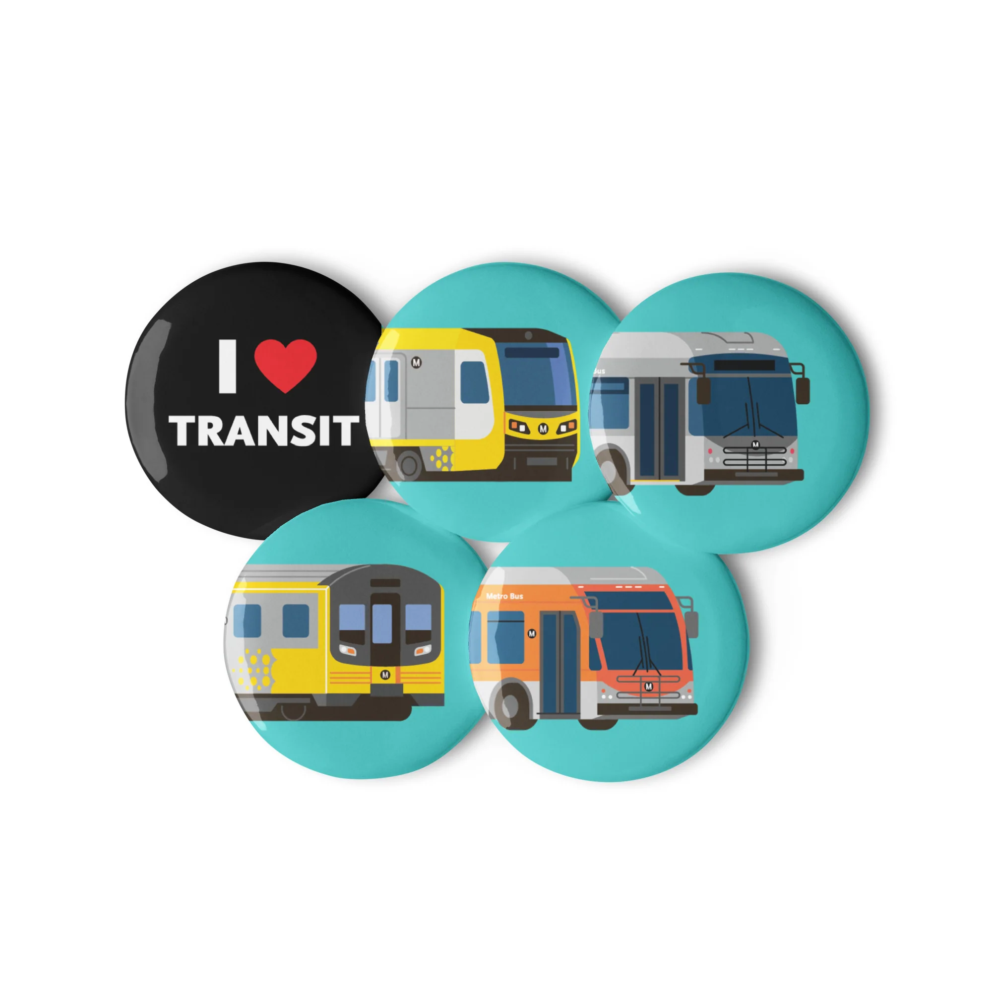 Buses and Trains Pin-Back Buttons 5-Pack - Image 2