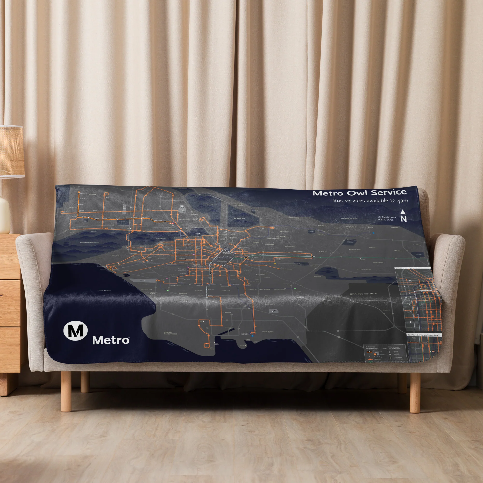 Los Angeles Metro Night Owl Map Sherpa Blanket - Image 3
