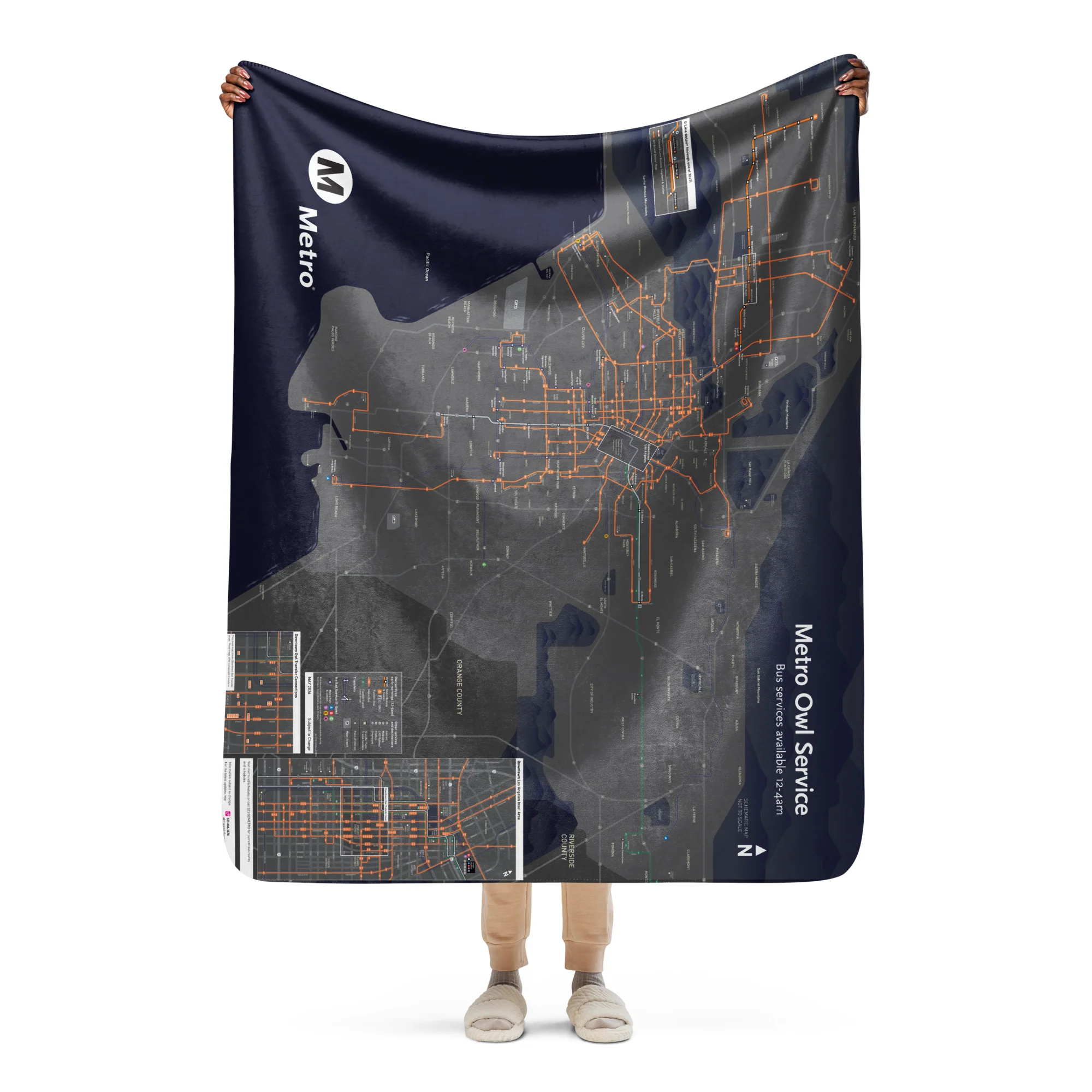 Los Angeles Metro Night Owl Map Sherpa Blanket - Image 7